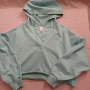 Simply Southern Oversized Teal Cropped Hoodie Women's Size Small
